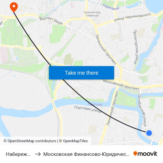 Набережная Ветеранов to Московская Финансово-Юридическая Академия. Калининградский Филиал map