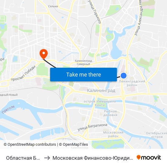 Областная Больница (Из Центра) to Московская Финансово-Юридическая Академия. Калининградский Филиал map