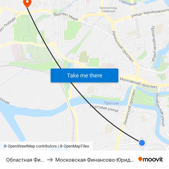 Областная Филармония (Из Центра) to Московская Финансово-Юридическая Академия. Калининградский Филиал map