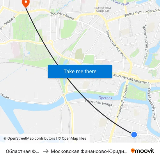 Областная Филармония (В Центр) to Московская Финансово-Юридическая Академия. Калининградский Филиал map