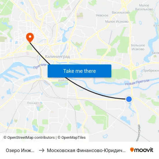 Озеро Инженерное (В Центр) to Московская Финансово-Юридическая Академия. Калининградский Филиал map