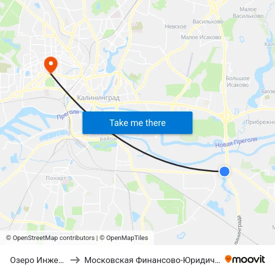 Озеро Инженерное (Из Центра) to Московская Финансово-Юридическая Академия. Калининградский Филиал map