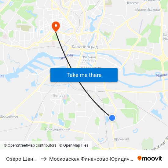 Озеро Шенфлиз (Из Центра) to Московская Финансово-Юридическая Академия. Калининградский Филиал map