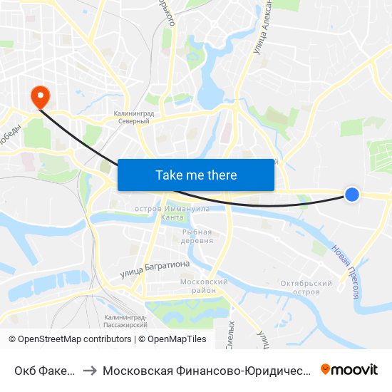 Окб Факел (Из Центра) to Московская Финансово-Юридическая Академия. Калининградский Филиал map