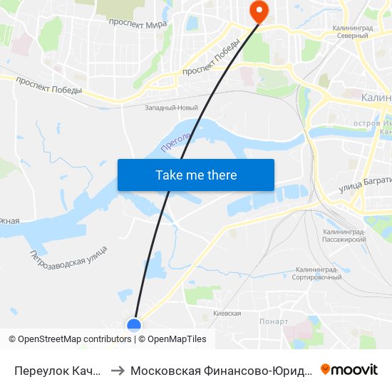 Переулок Качалова (По Требованию) to Московская Финансово-Юридическая Академия. Калининградский Филиал map