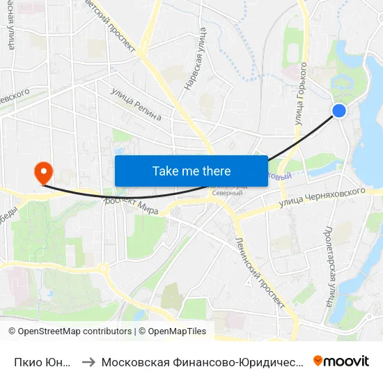 Пкио Юность (В Центр) to Московская Финансово-Юридическая Академия. Калининградский Филиал map