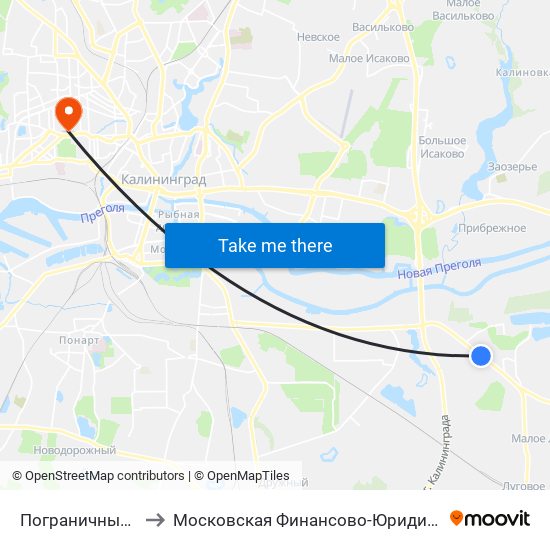 Пограничный Институт (В Центр) to Московская Финансово-Юридическая Академия. Калининградский Филиал map