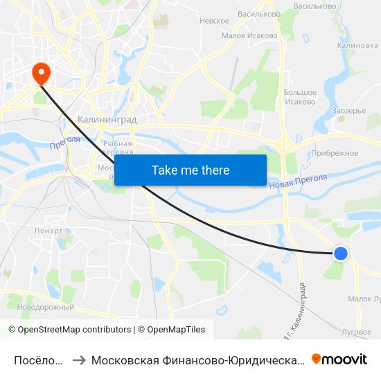 Посёлок Борисово to Московская Финансово-Юридическая Академия. Калининградский Филиал map