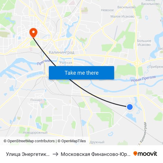 Улица Энергетиков (По Требованию, Из Центра) to Московская Финансово-Юридическая Академия. Калининградский Филиал map