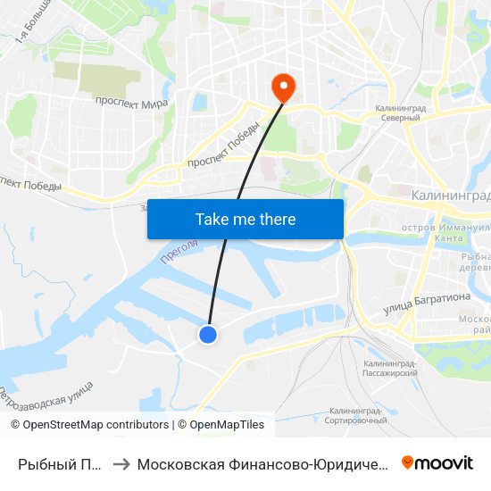 Рыбный Порт (Из Центра) to Московская Финансово-Юридическая Академия. Калининградский Филиал map