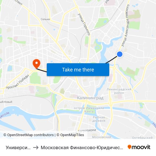 Университет (В Центр) to Московская Финансово-Юридическая Академия. Калининградский Филиал map