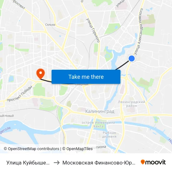 Улица Куйбышева (На Ул. Невского, В Центр) to Московская Финансово-Юридическая Академия. Калининградский Филиал map