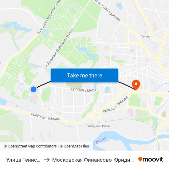Улица Тенистая Аллея (В Центр) to Московская Финансово-Юридическая Академия. Калининградский Филиал map