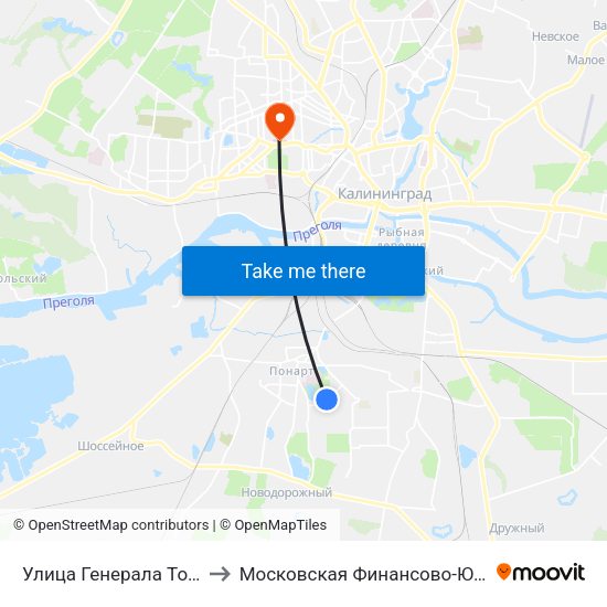 Улица Генерала Толстикова (По Требованию, В Центр) to Московская Финансово-Юридическая Академия. Калининградский Филиал map