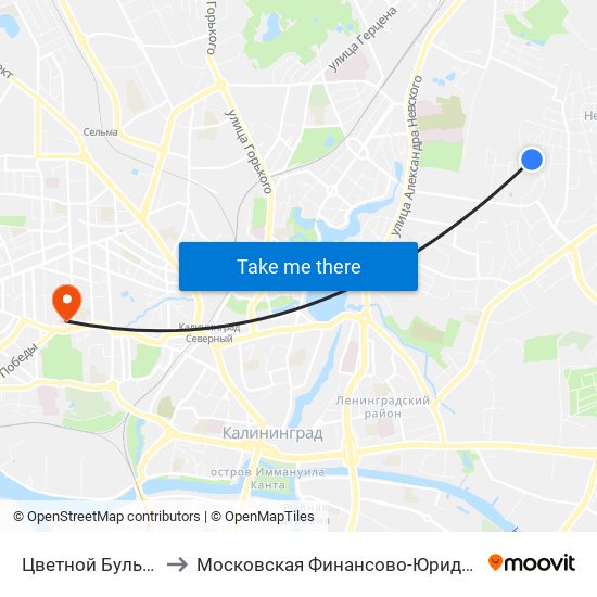Цветной Бульвар (Дет. Сад, В Центр) to Московская Финансово-Юридическая Академия. Калининградский Филиал map