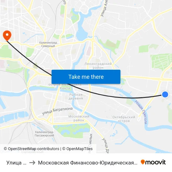 Улица Тульская to Московская Финансово-Юридическая Академия. Калининградский Филиал map