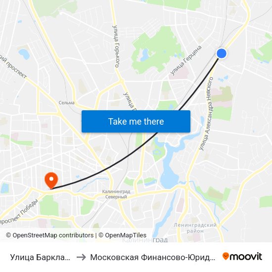 Улица Барклая Де Толли (Из Центра) to Московская Финансово-Юридическая Академия. Калининградский Филиал map