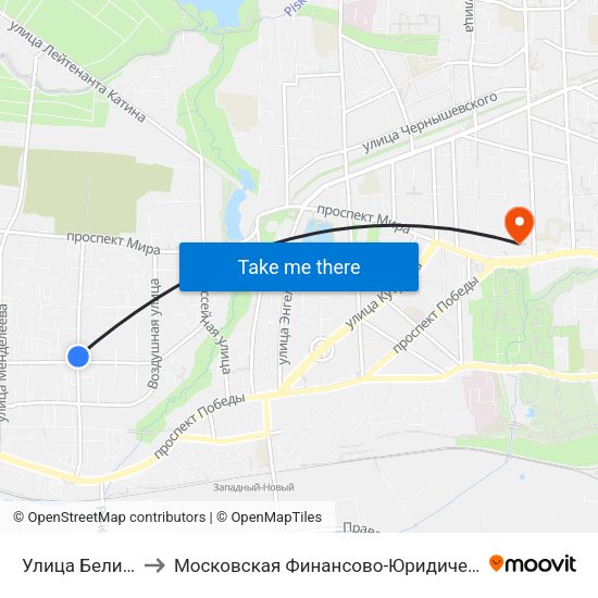 Улица Белинского (В Центр) to Московская Финансово-Юридическая Академия. Калининградский Филиал map