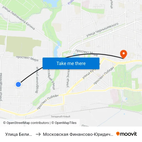 Улица Белинского (Из Центра) to Московская Финансово-Юридическая Академия. Калининградский Филиал map