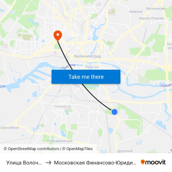 Улица Волочаевская (Из Центра) to Московская Финансово-Юридическая Академия. Калининградский Филиал map