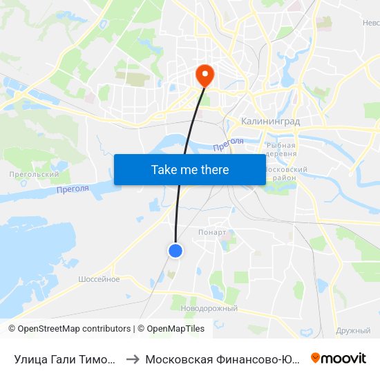 Улица Гали Тимофеевой (По Требованию, В Центр) to Московская Финансово-Юридическая Академия. Калининградский Филиал map