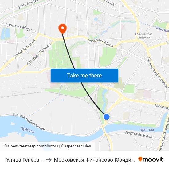 Улица Генерала Буткова (В Центр) to Московская Финансово-Юридическая Академия. Калининградский Филиал map