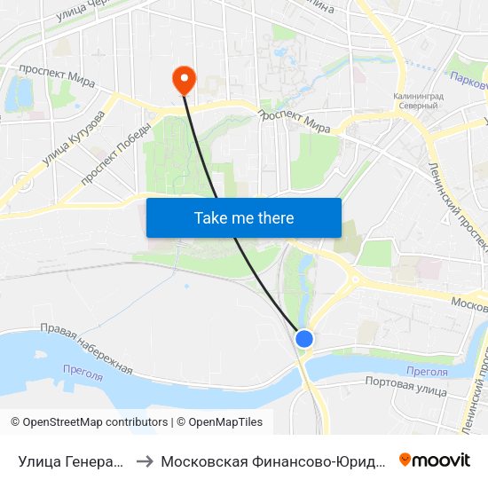 Улица Генерала Буткова (Из Центра) to Московская Финансово-Юридическая Академия. Калининградский Филиал map