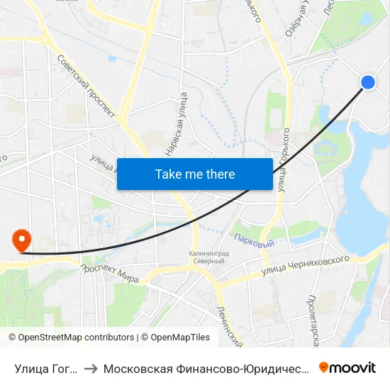 Улица Гоголя (В Центр) to Московская Финансово-Юридическая Академия. Калининградский Филиал map