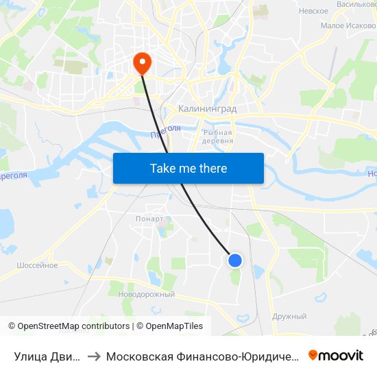 Улица Двинская (В Центр) to Московская Финансово-Юридическая Академия. Калининградский Филиал map
