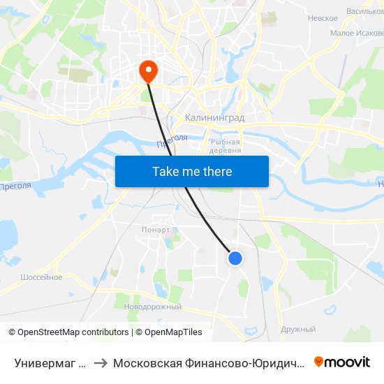 Универмаг Южный (В Центр) to Московская Финансово-Юридическая Академия. Калининградский Филиал map