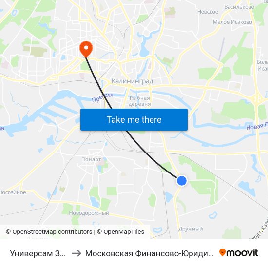 Универсам Западный (Из Центра) to Московская Финансово-Юридическая Академия. Калининградский Филиал map