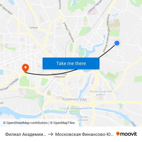 Филиал Академии Народного Хозяйства (Из Центра) to Московская Финансово-Юридическая Академия. Калининградский Филиал map