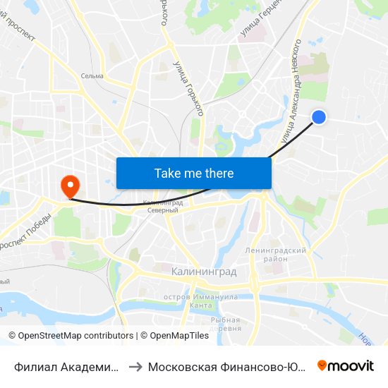 Филиал Академии Народного Хозяйства (В Центр) to Московская Финансово-Юридическая Академия. Калининградский Филиал map