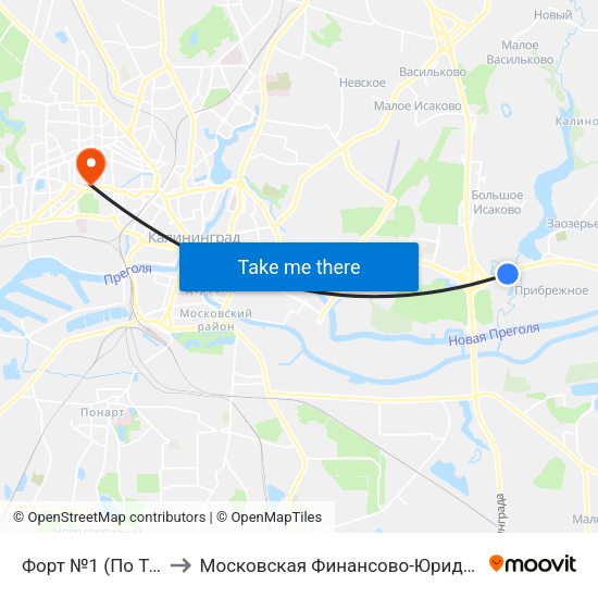 Форт №1 (По Требованию, Из Центра) to Московская Финансово-Юридическая Академия. Калининградский Филиал map