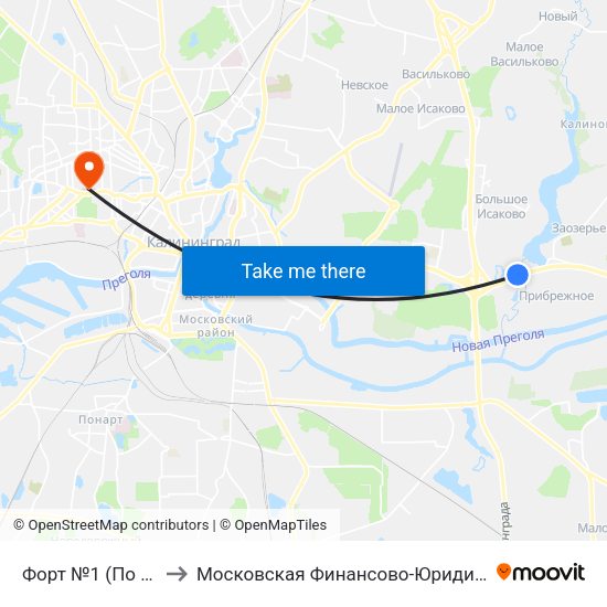 Форт №1 (По Требованию, В Центр) to Московская Финансово-Юридическая Академия. Калининградский Филиал map