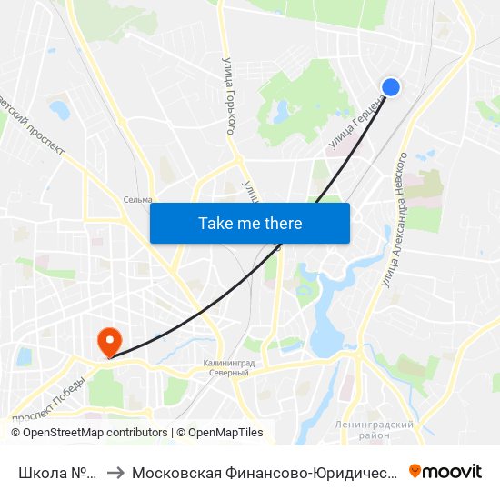 Школа №8 (Из Центра) to Московская Финансово-Юридическая Академия. Калининградский Филиал map