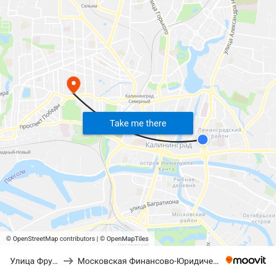 Улица Фрунзе (Из Центра) to Московская Финансово-Юридическая Академия. Калининградский Филиал map