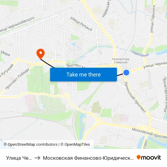 Улица Черняховского to Московская Финансово-Юридическая Академия. Калининградский Филиал map