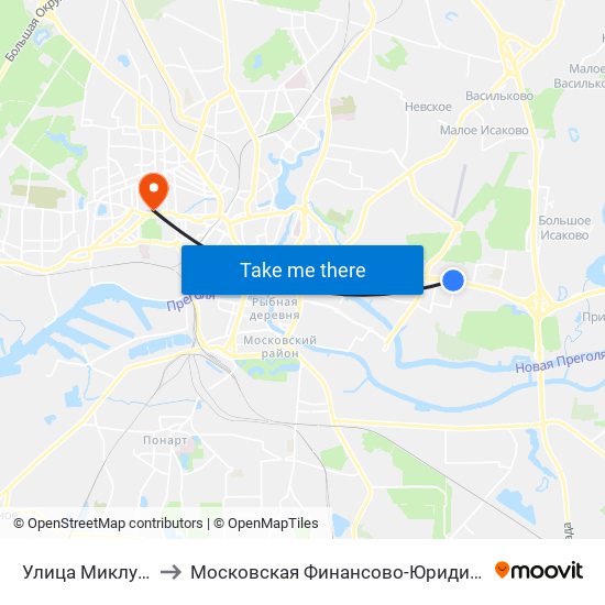 Улица Миклухо-Маклая (В Центр) to Московская Финансово-Юридическая Академия. Калининградский Филиал map