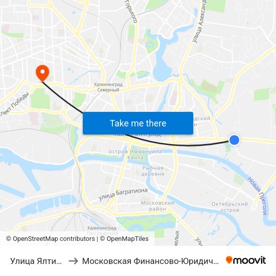 Улица Ялтинская (Из Центра) to Московская Финансово-Юридическая Академия. Калининградский Филиал map