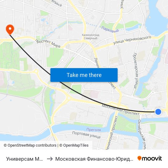 Универсам Московский (Из Центра) to Московская Финансово-Юридическая Академия. Калининградский Филиал map