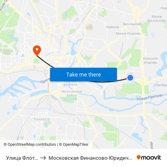 Улица Флотская (Из Центра) to Московская Финансово-Юридическая Академия. Калининградский Филиал map