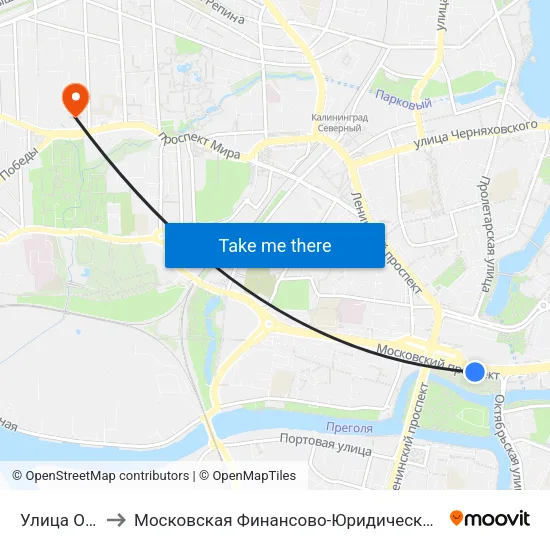 Улица Октябрьская to Московская Финансово-Юридическая Академия. Калининградский Филиал map