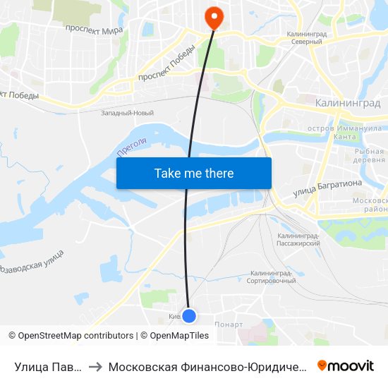Улица Павлика Морозова to Московская Финансово-Юридическая Академия. Калининградский Филиал map