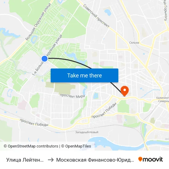 Улица Лейтенанта Катина (Конечная) to Московская Финансово-Юридическая Академия. Калининградский Филиал map