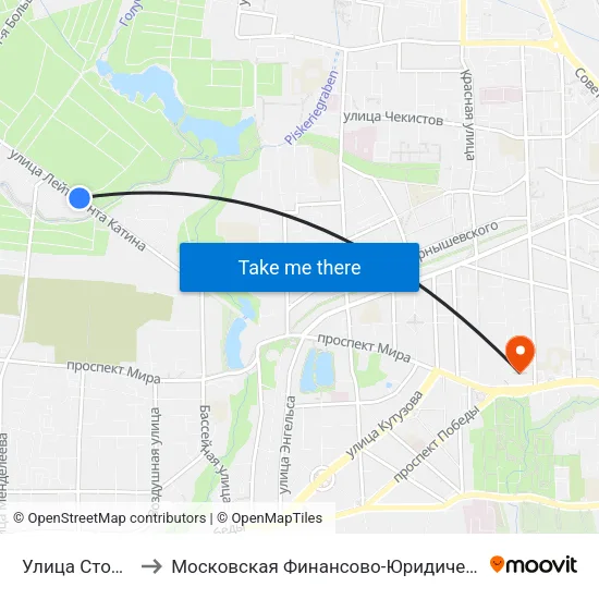 Улица Столярная (В Центр) to Московская Финансово-Юридическая Академия. Калининградский Филиал map