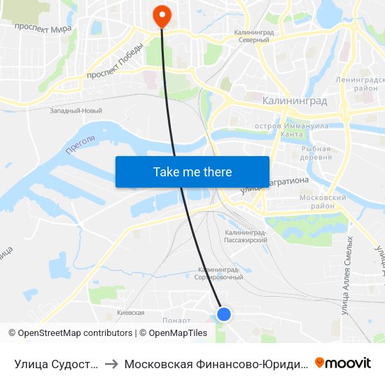 Улица Судостроительная (В Центр) to Московская Финансово-Юридическая Академия. Калининградский Филиал map