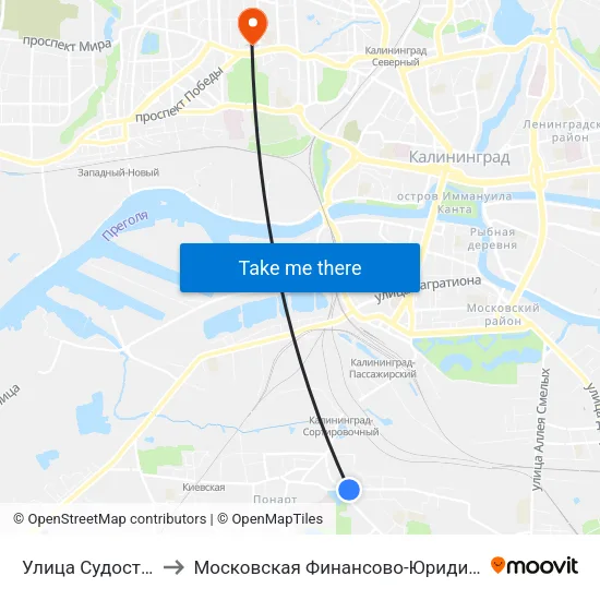 Улица Судостроительная (В Центр) to Московская Финансово-Юридическая Академия. Калининградский Филиал map