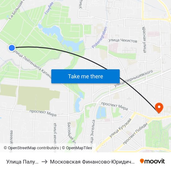 Улица Палубная (Из Центра) to Московская Финансово-Юридическая Академия. Калининградский Филиал map