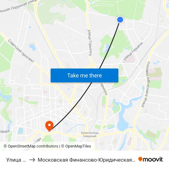 Улица Янтарная to Московская Финансово-Юридическая Академия. Калининградский Филиал map